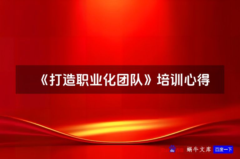 《打造职业化团队》培训心得