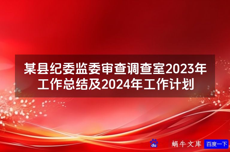 某县纪委监委审查调查室2023年工作总结及2024年工作计划