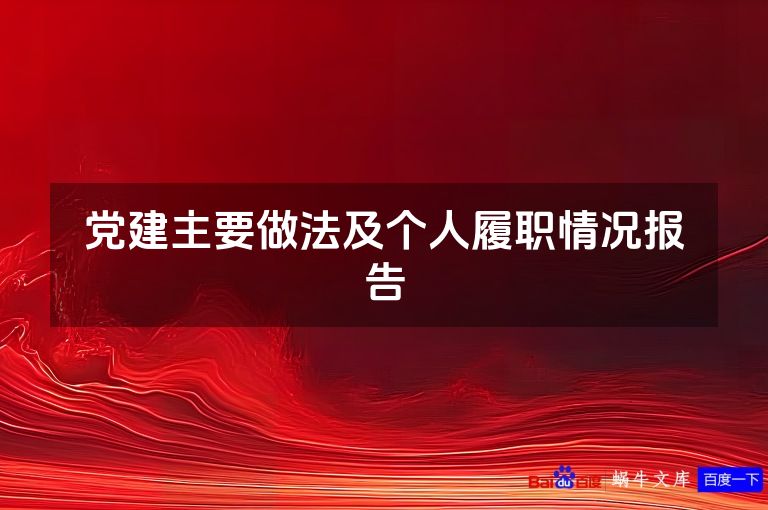 党建主要做法及个人履职情况报告