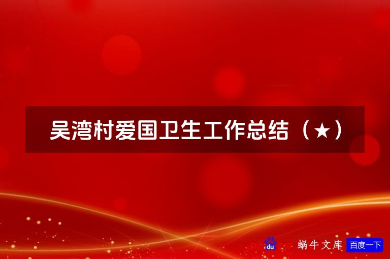 吴湾村爱国卫生工作总结（★）