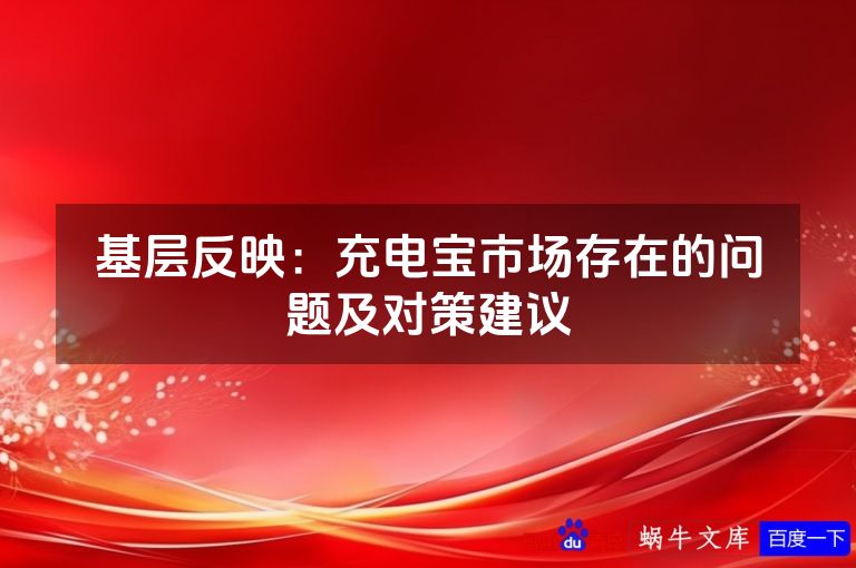 基层反映：充电宝市场存在的问题及对策建议