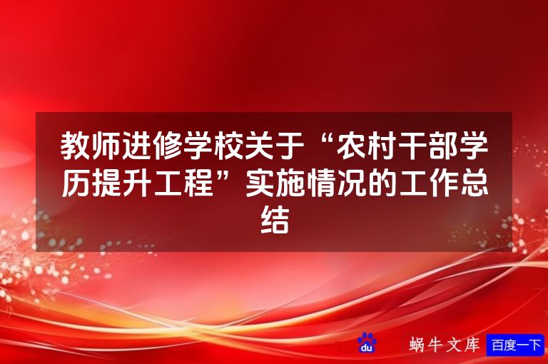 教师进修学校关于“农村干部学历提升工程”实施情况的工作总结