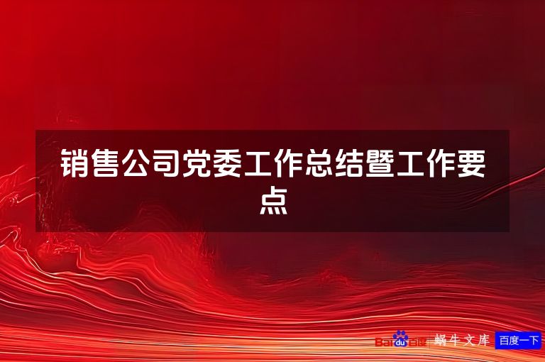 销售公司党委工作总结暨工作要点