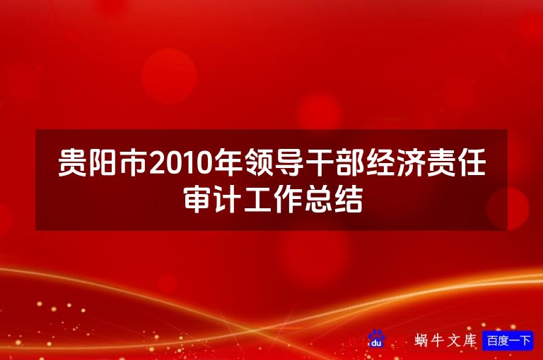 贵阳市2010年领导干部经济责任审计工作总结