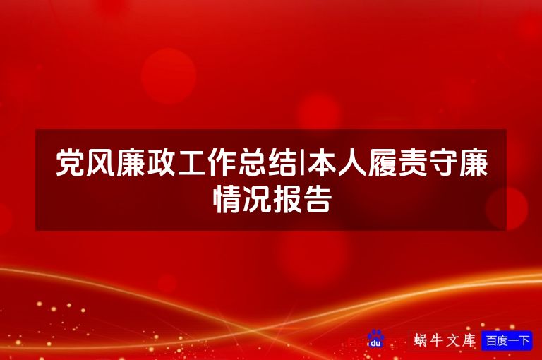 党风廉政工作总结|本人履责守廉情况报告