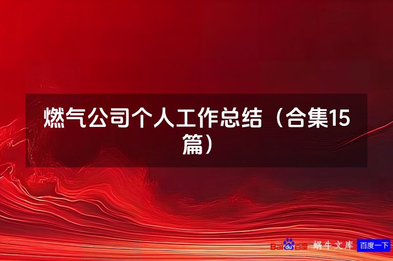 燃气公司个人工作总结（合集15篇）
