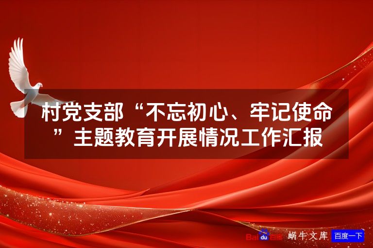 村党支部“不忘初心、牢记使命”主题教育开展情况工作汇报
