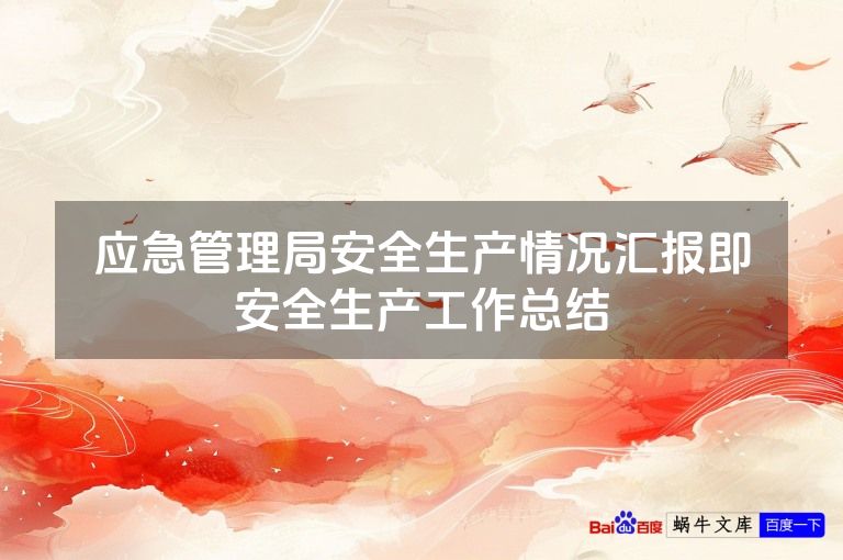 应急管理局安全生产情况汇报即安全生产工作总结