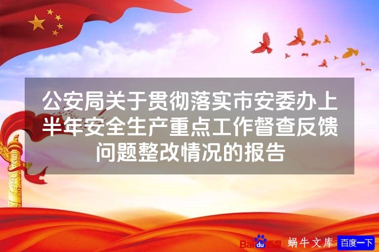 公安局关于贯彻落实市安委办上半年安全生产重点工作督查反馈问题整改情况的报告