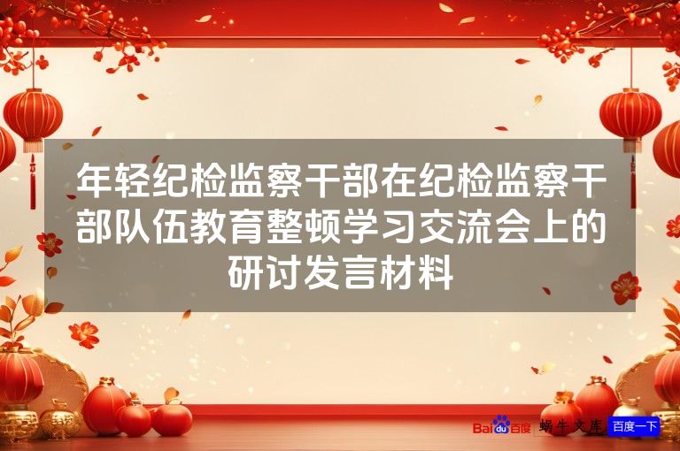 年轻纪检监察干部在纪检监察干部队伍教育整顿学习交流会上的研讨发言材料