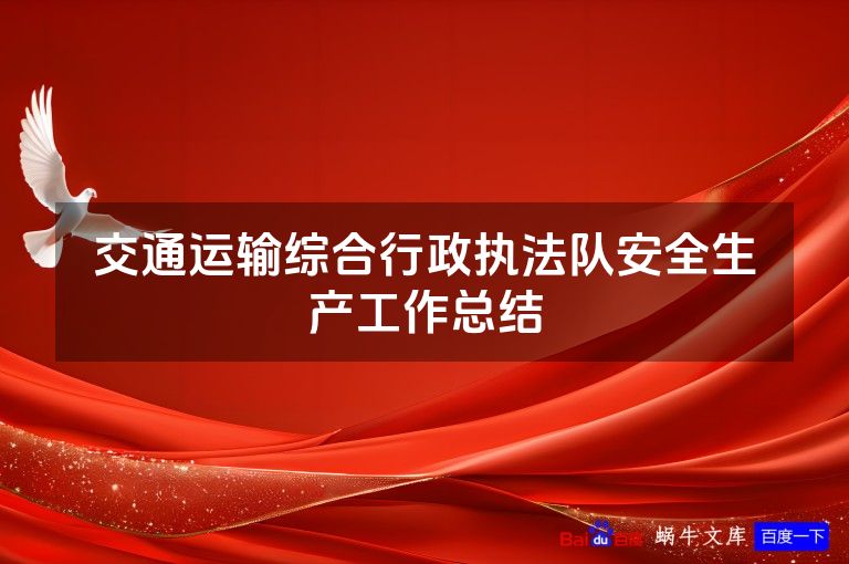 交通运输综合行政执法队安全生产工作总结