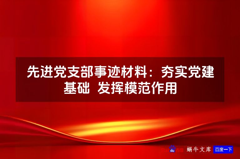 先进党支部事迹材料：夯实党建基础  发挥模范作用