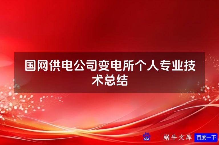 国网供电公司变电所个人专业技术总结