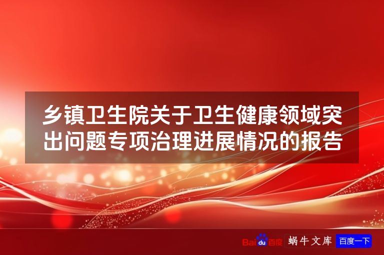 乡镇卫生院关于卫生健康领域突出问题专项治理进展情况的报告