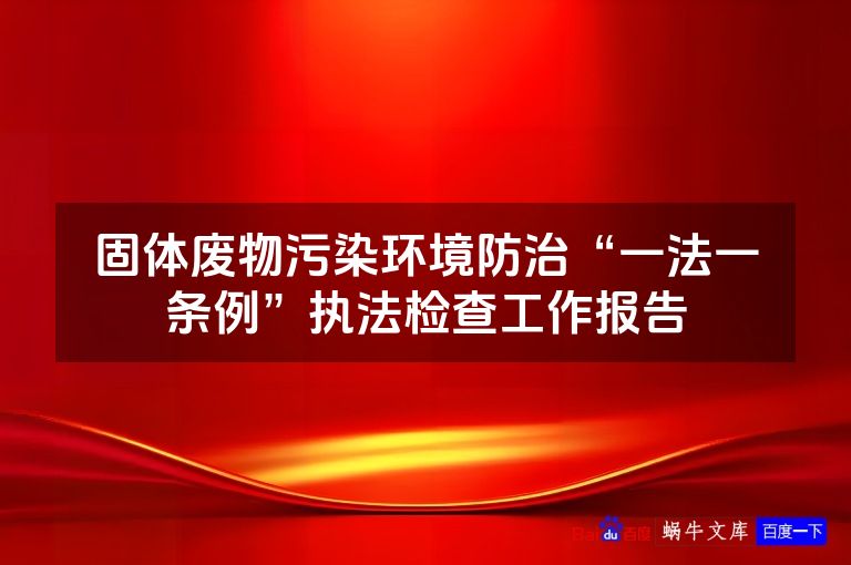 固体废物污染环境防治“一法一条例”执法检查工作报告