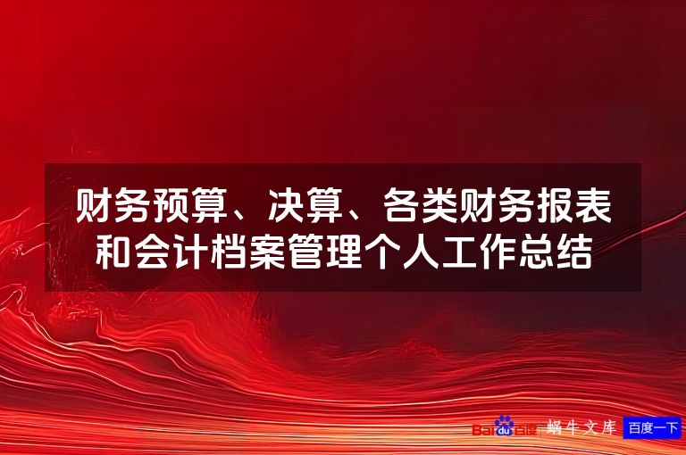 财务预算、决算、各类财务报表和会计档案管理个人工作总结