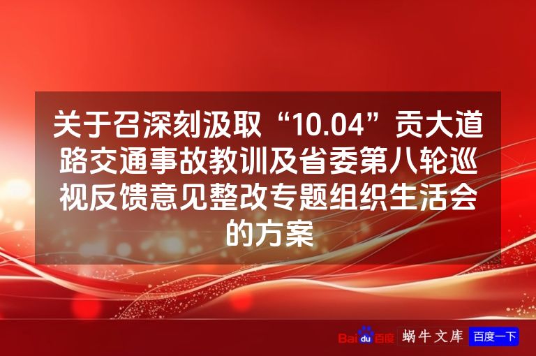 关于召深刻汲取“10.04”贡大道路交通事故教训及省委第八轮巡视反馈意见整改专题组织生活会的方案