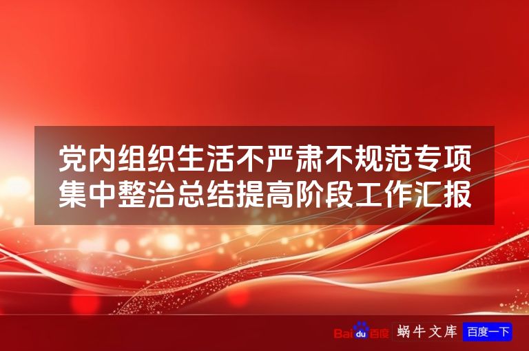党内组织生活不严肃不规范专项集中整治总结提高阶段工作汇报
