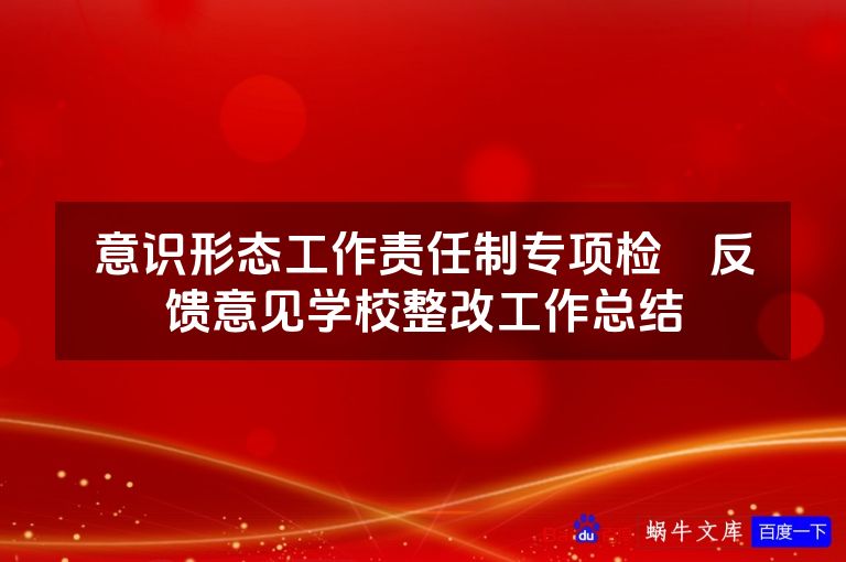 意识形态工作责任制专项检査反馈意见学校整改工作总结