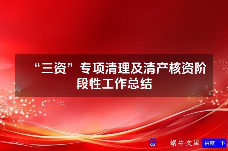 “三资”专项清理及清产核资阶段性工作总结