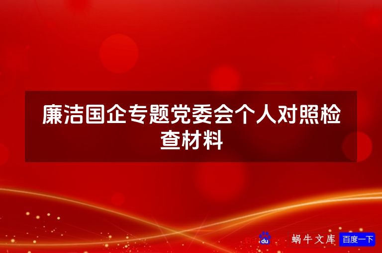 廉洁国企专题党委会个人对照检查材料