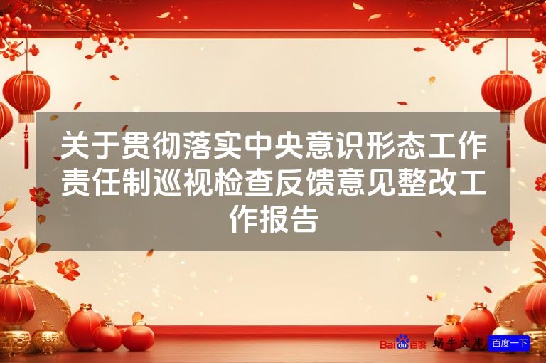 关于贯彻落实中央意识形态工作责任制巡视检查反馈意见整改工作报告