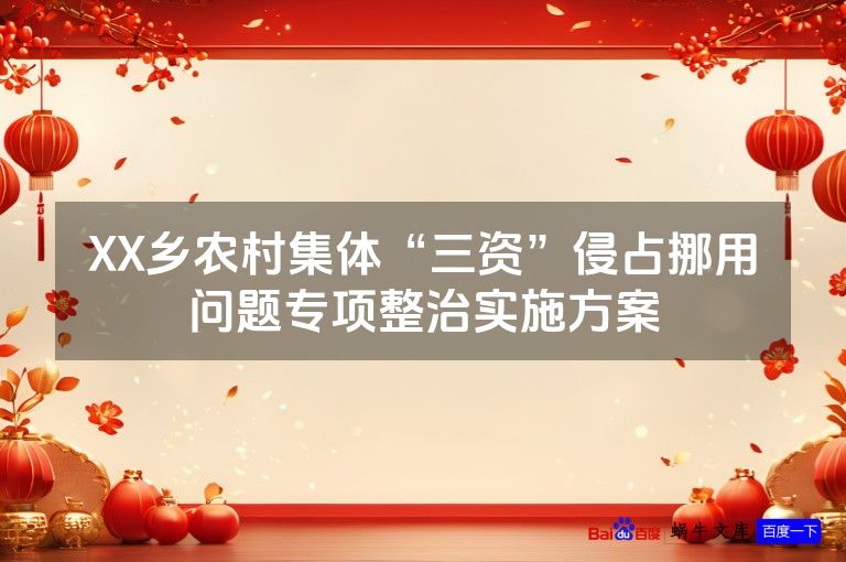 XX乡农村集体“三资”侵占挪用问题专项整治实施方案