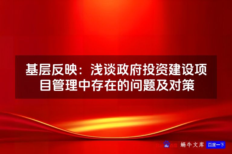 基层反映：浅谈政府投资建设项目管理中存在的问题及对策