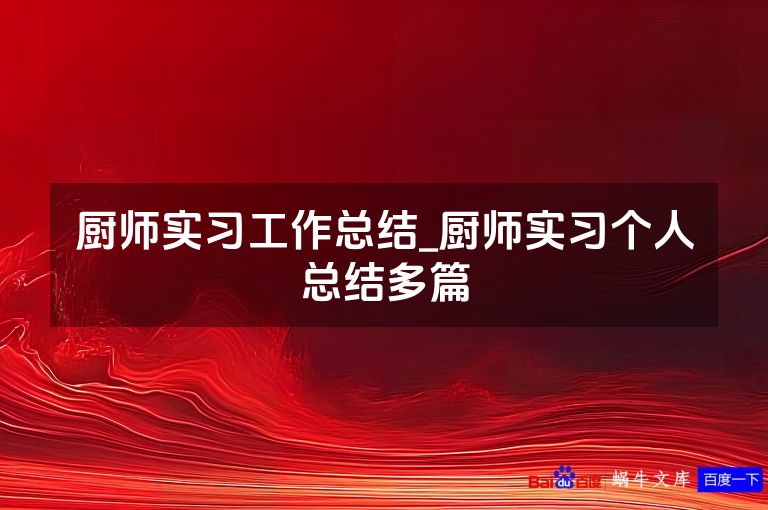 厨师实习工作总结_厨师实习个人总结多篇