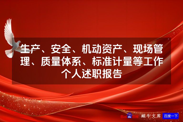 生产、安全、机动资产、现场管理、质量体系、标准计量等工作个人述职报告