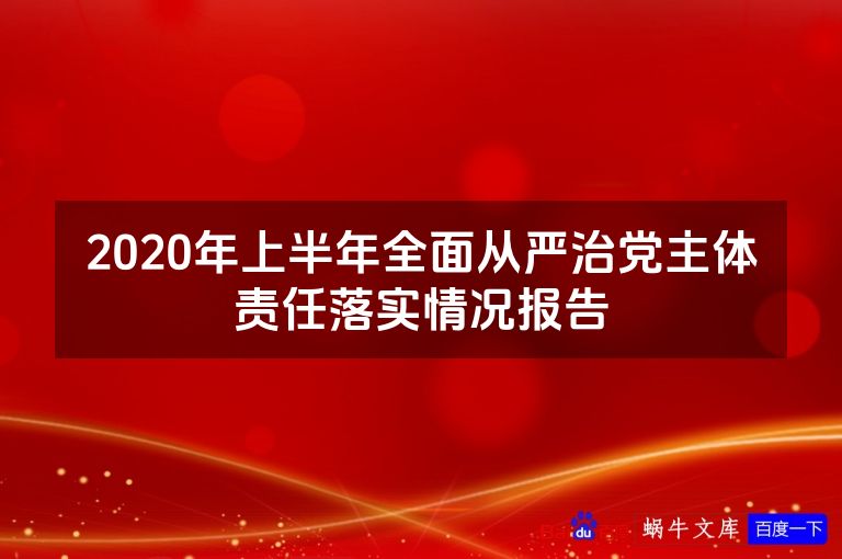 2020年上半年全面从严治党主体责任落实情况报告