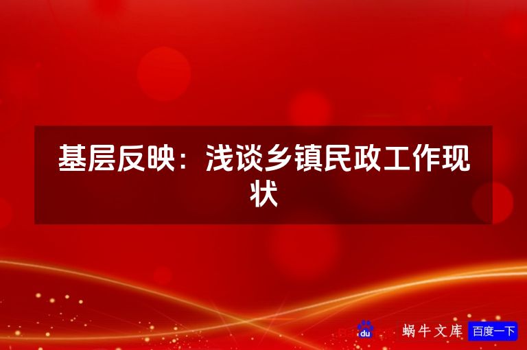 基层反映：浅谈乡镇民政工作现状