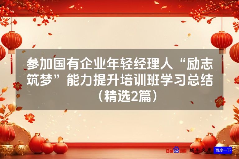 参加国有企业年轻经理人“励志筑梦”能力提升培训班学习总结(精选2篇)