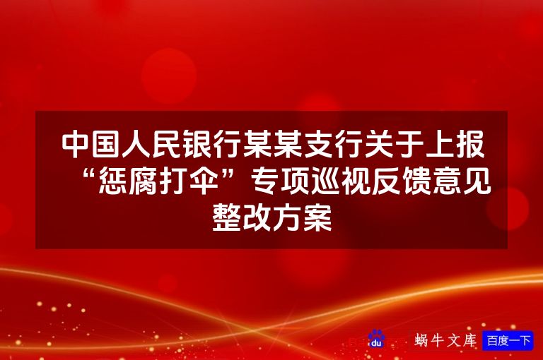 中国人民银行某某支行关于上报“惩腐打伞”专项巡视反馈意见整改方案