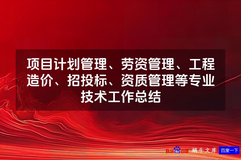 项目计划管理、劳资管理、工程造价、招投标、资质管理等专业技术工作总结