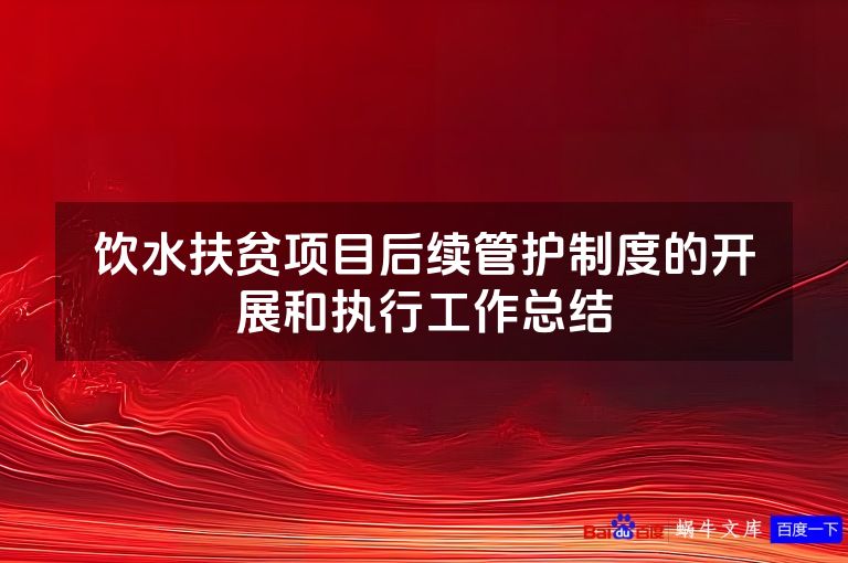 饮水扶贫项目后续管护制度的开展和执行工作总结