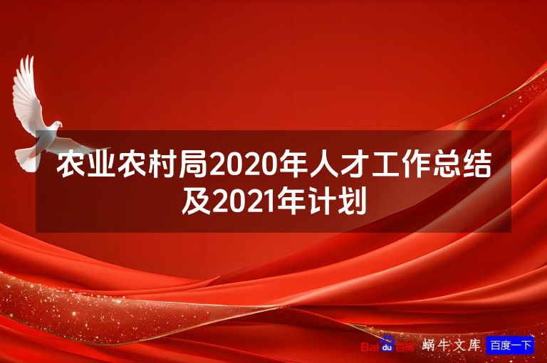 农业农村局2020年人才工作总结及2021年计划