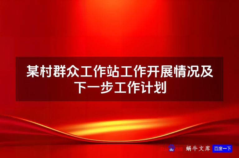 某村群众工作站工作开展情况及下一步工作计划