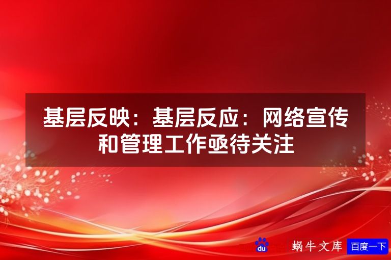 基层反映：基层反应：网络宣传和管理工作亟待关注