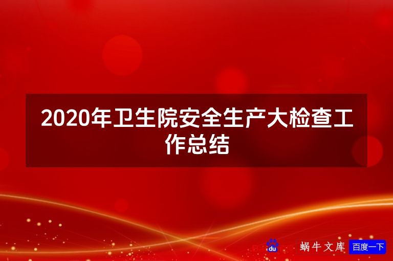 2020年卫生院安全生产大检查工作总结