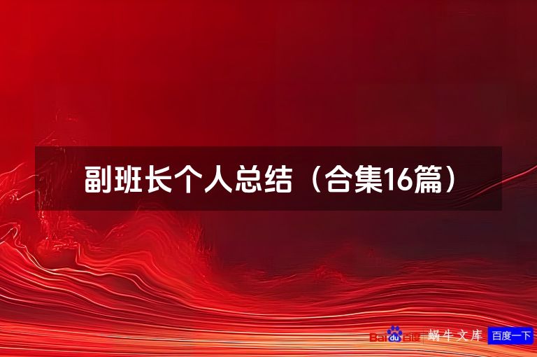 副班长个人总结（合集16篇）