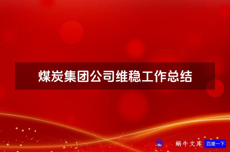 煤炭集团公司维稳工作总结