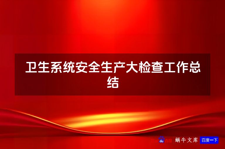 卫生系统安全生产大检查工作总结
