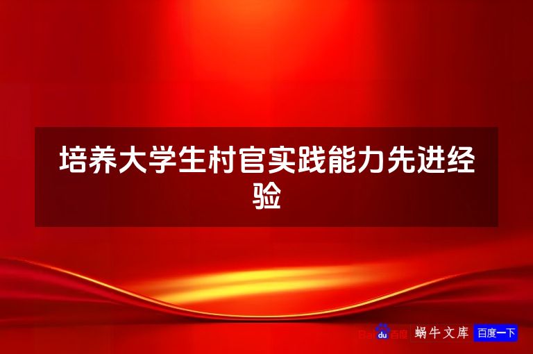 培养大学生村官实践能力先进经验