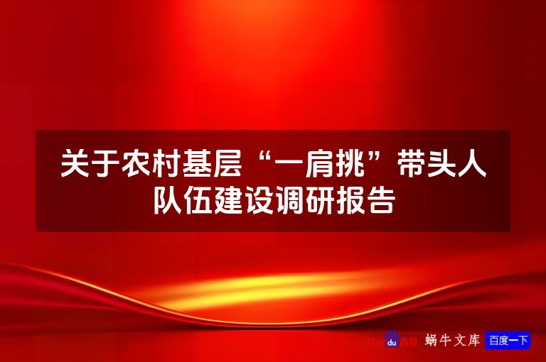 关于农村基层“一肩挑”带头人队伍建设调研报告