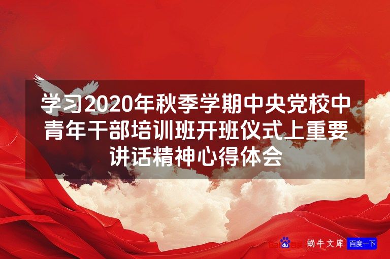 学习2020年秋季学期中央党校中青年干部培训班开班仪式上重要讲话精神心得体会
