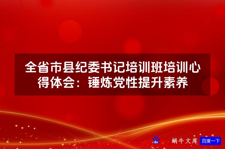 全省市县纪委书记培训班培训心得体会:锤炼党性提升素养