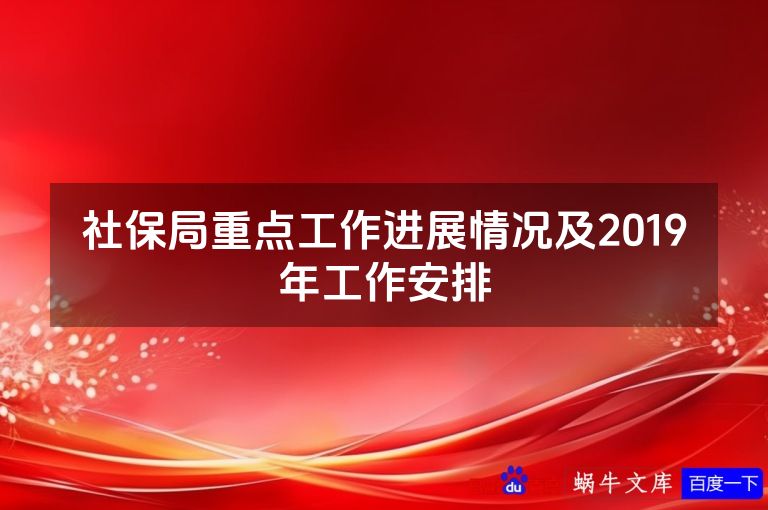 社保局重点工作进展情况及2019年工作安排