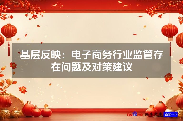 基层反映:电子商务行业监管存在问题及对策建议