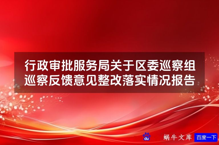 行政审批服务局关于区委巡察组巡察反馈意见整改落实情况报告